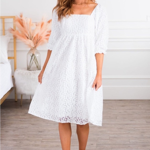 Mikarose Floral White Midi Bridal Dress - Picture 1 of 16